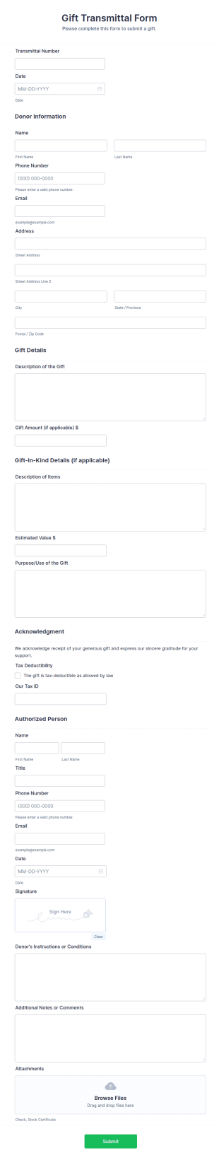 Gift Transmittal Form Template
