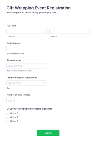 Gift Wrapping Event Registration Form Template