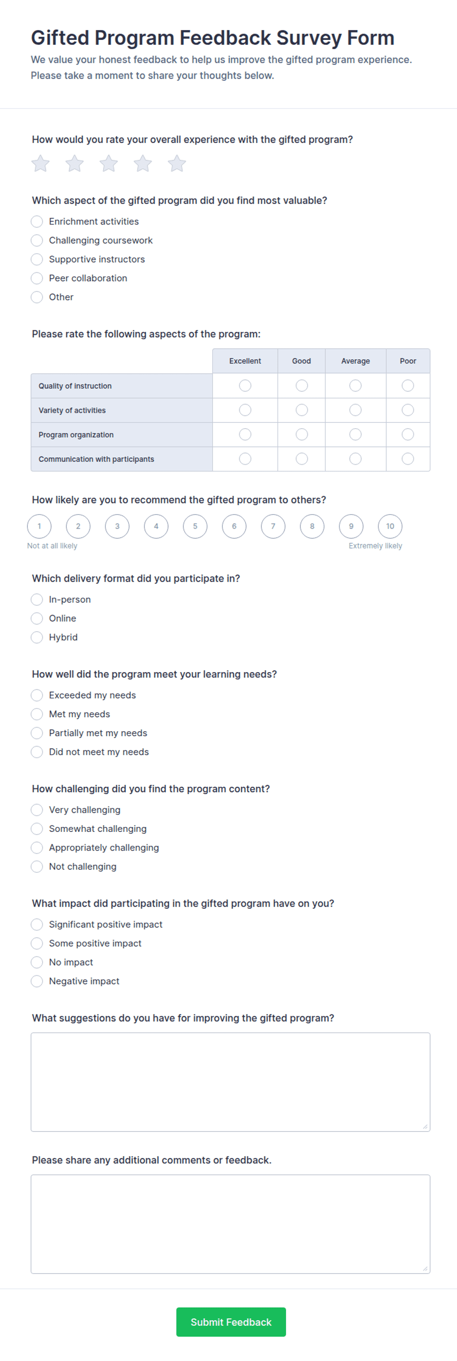Gifted Program Feedback Survey Form Template | Jotform