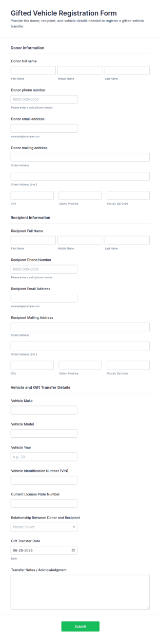 Gifted Vehicle Registration Form Template