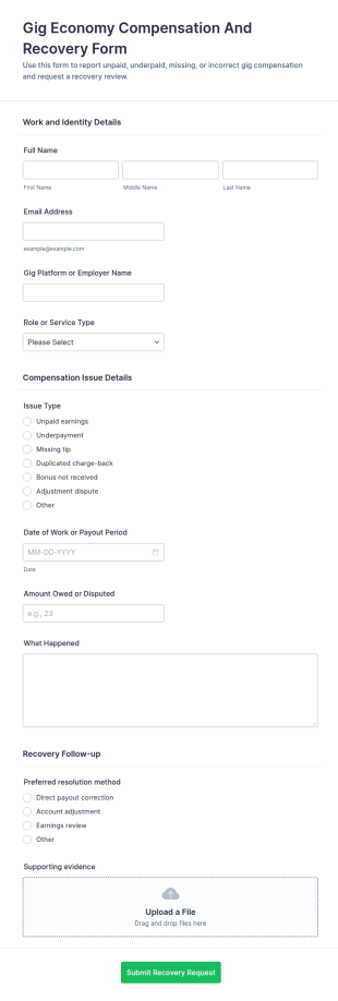 Gig Economy Compensation And Recovery Form Template