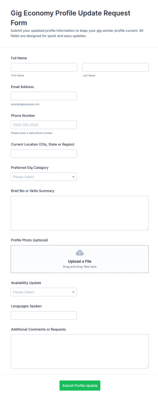 Gig Economy Profile Update Request Form Template