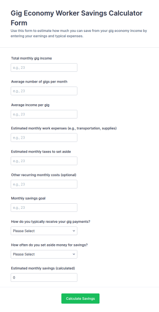Gig Economy Worker Savings Calculator Form Template