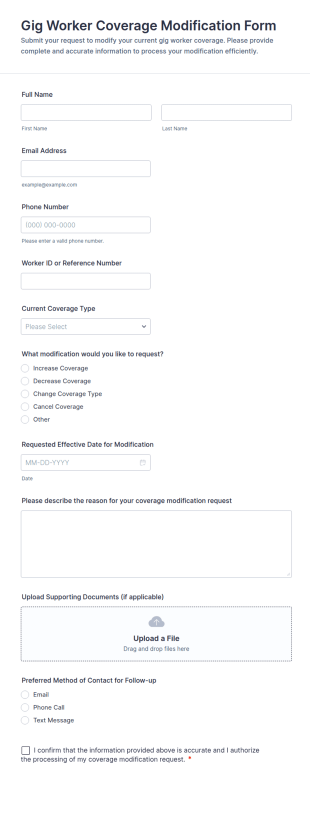 Gig Worker Coverage Modification Form Template