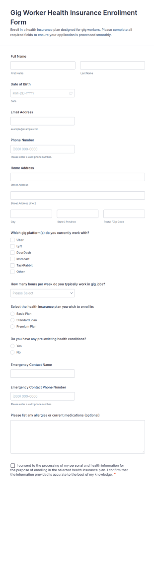 Gig Worker Health Insurance Enrollment Form Template