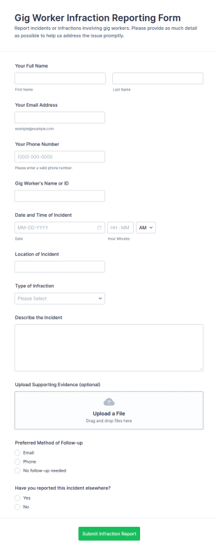 Gig Worker Infraction Reporting Form Template