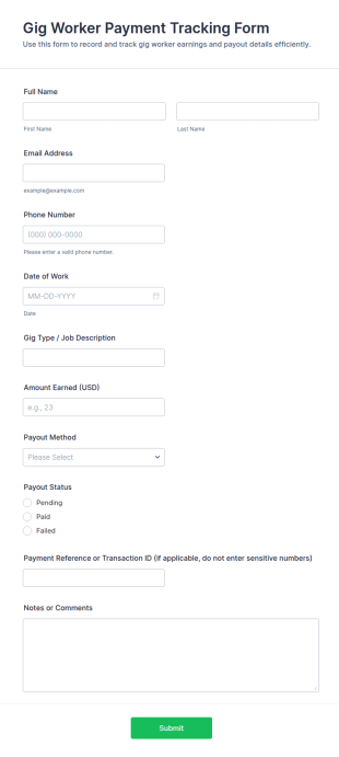Gig Worker Payment Tracking Form Template