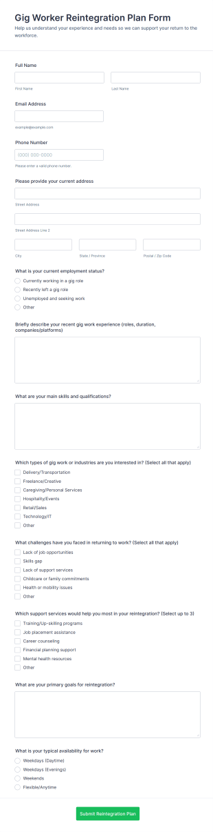 Gig Worker Reintegration Plan Form Template