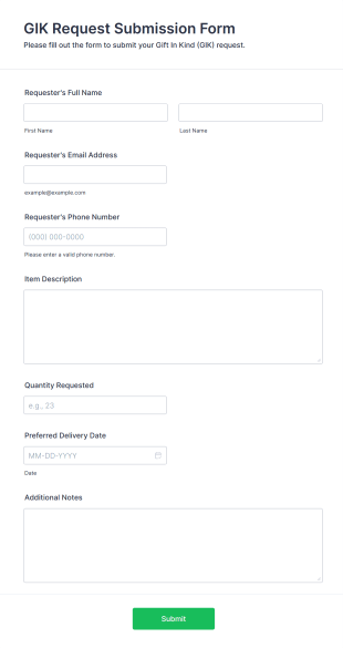 GIK Request Submission Form Template