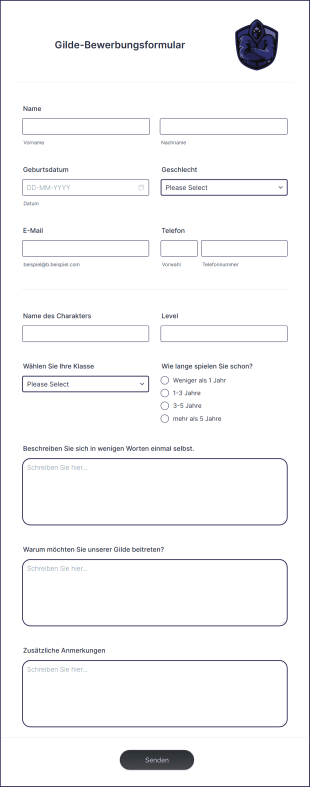 Gilde Bewerbungsformular Form Template