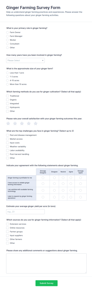 Ginger Farming Survey Form Template