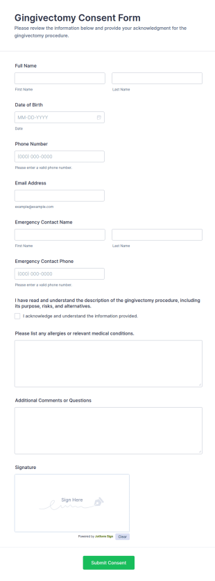 Gingivectomy Consent Form Template