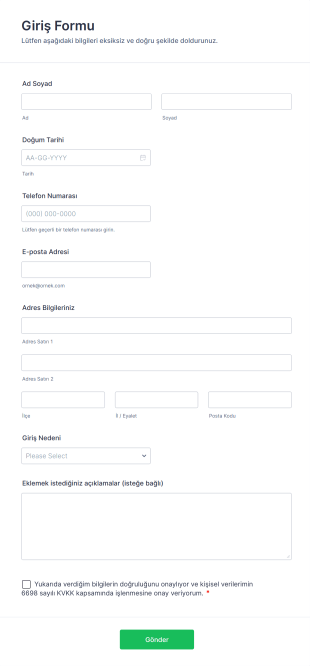 Giriş Form Template