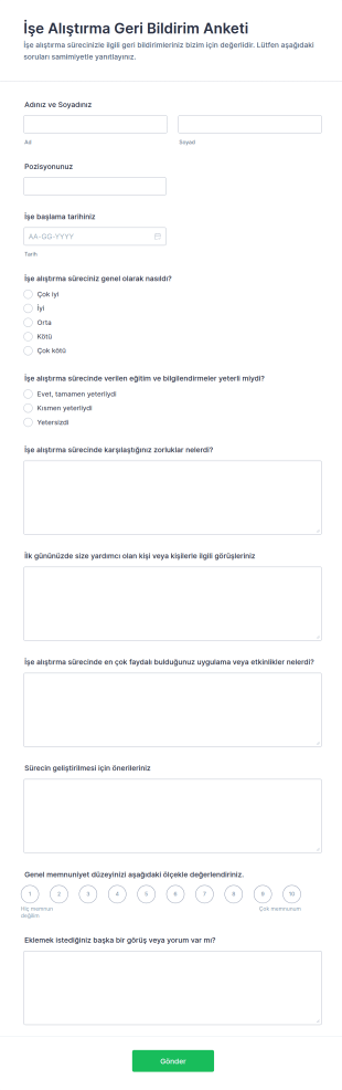 Giriş Geri Bildirim Anketi Form Şablonu