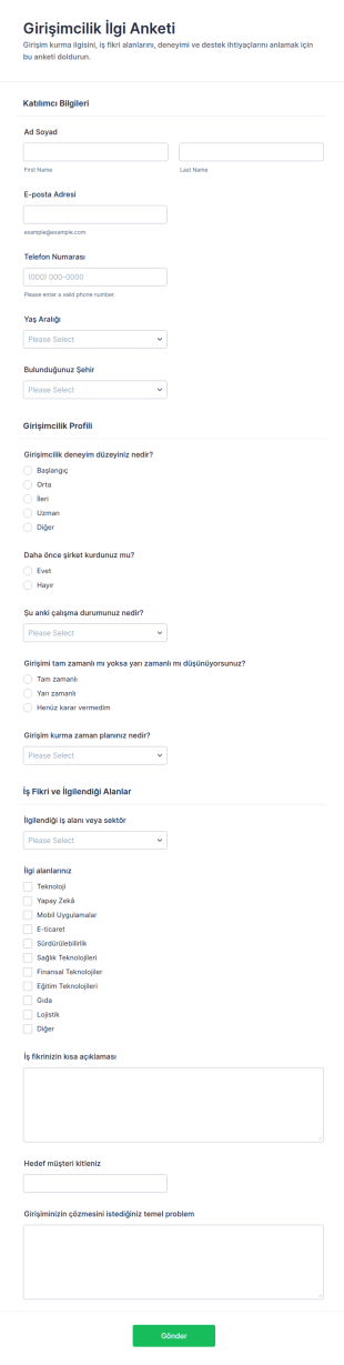 Girişimcilik İlgi Anketi Form Şablonu