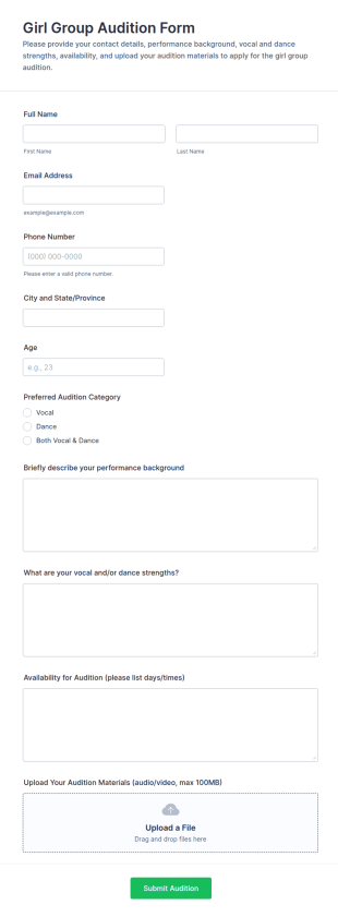 Girl Group Audition Form Template
