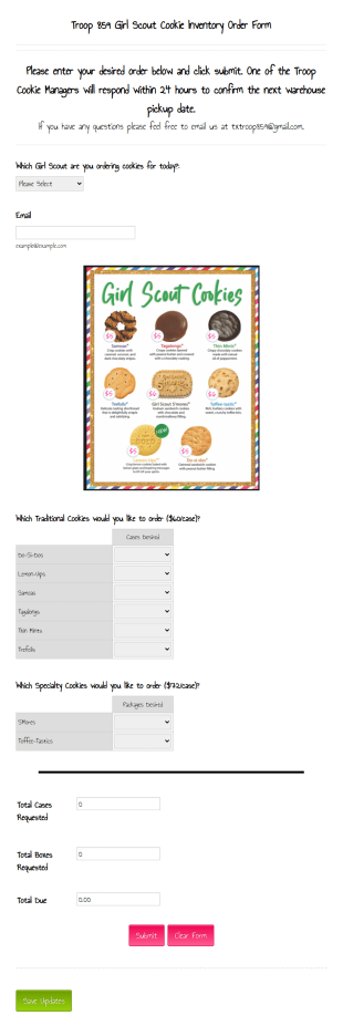 Girl Scout Cookie Inventory Order Form Template