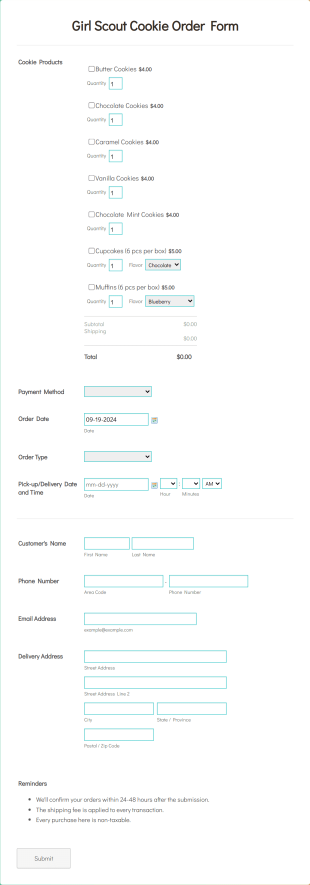 Girl Scout Cookie Order Form Template