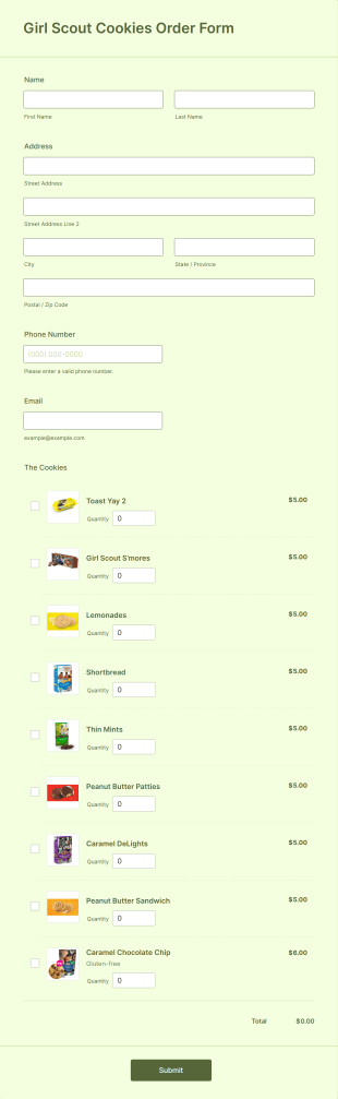 Girl Scout Cookies Order Form Template
