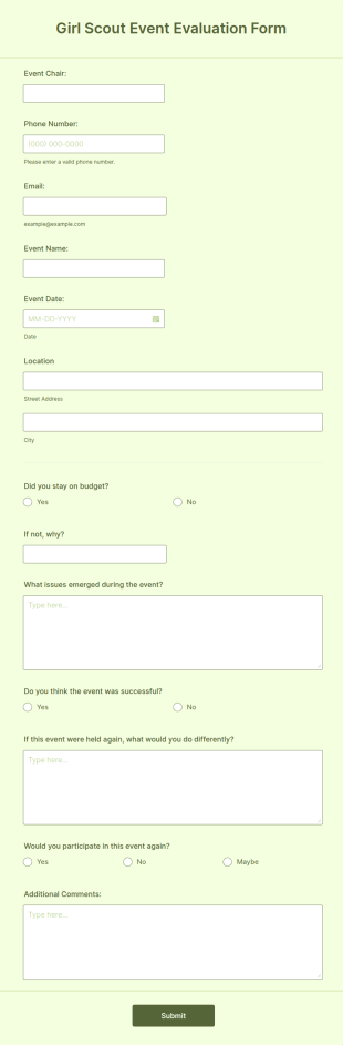 Girl Scout Event Evaluation Form Template