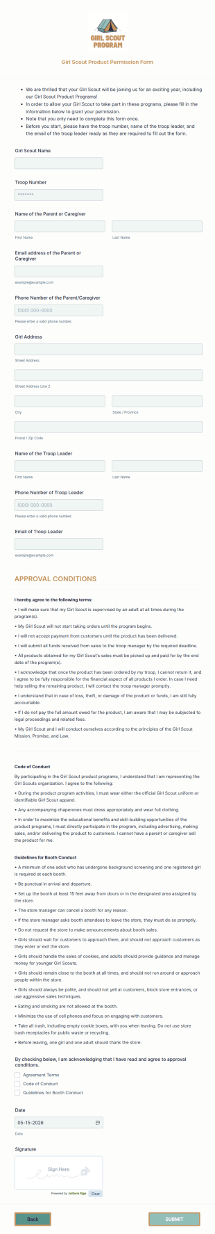 Girl Scout Product Permission Form Template