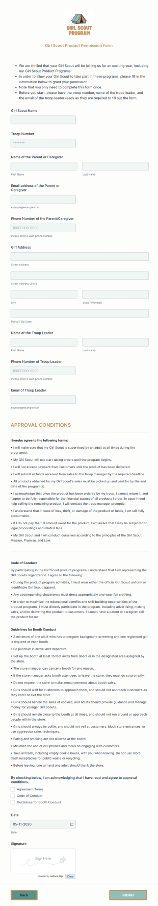 Girl Scout Product Permission Form Template
