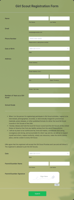 Girl Scout Registration Form Template