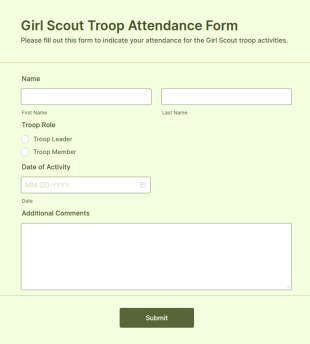 Girl Scout Troop Attendance Form Template