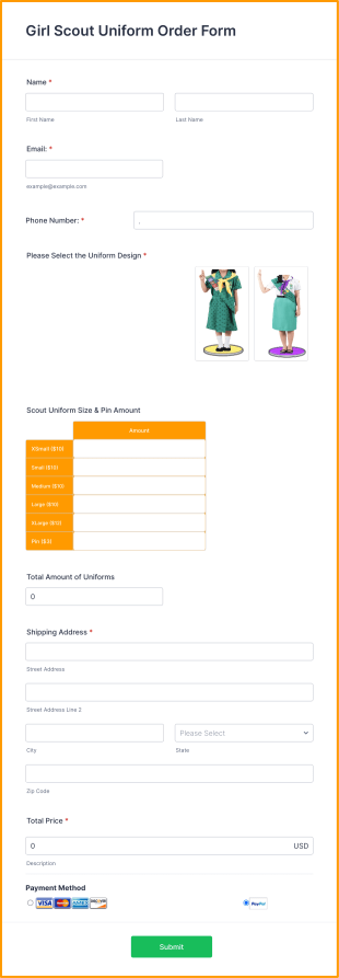 Girl Scout Uniform Order Form Template