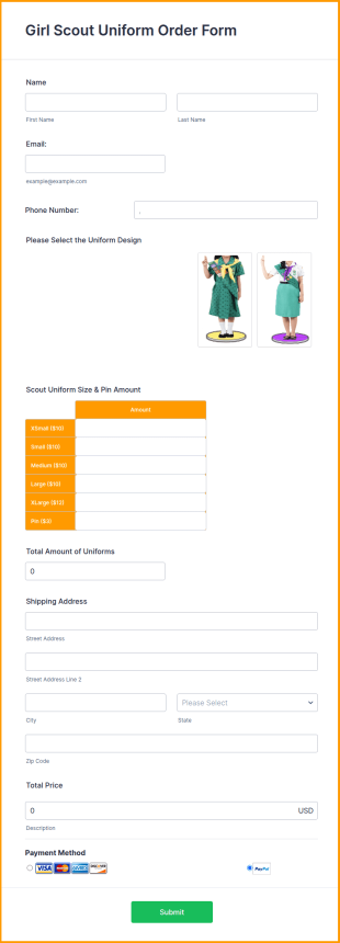 Girl Scout Uniform Order Form Template