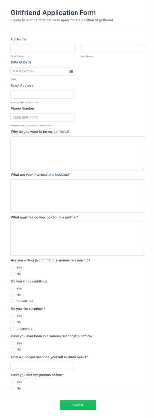 Girlfriend Application Form Template