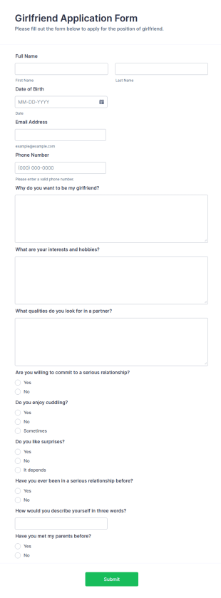 Girlfriend Application Form Template
