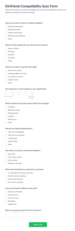 Girlfriend Compatibility Quiz Form Template