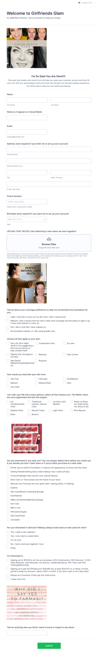Girlfriends Glam Color Matching Form Template