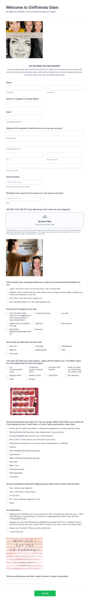 Girlfriends Glam Color Matching Form Template