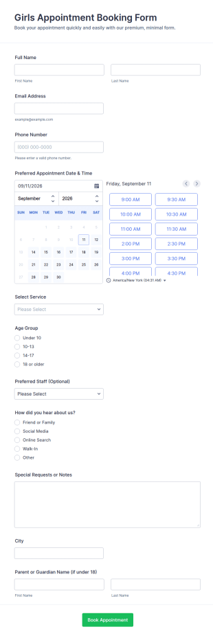 Girls Appointment Booking Form Template