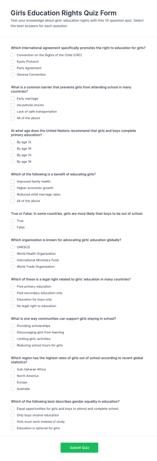 Girls Education Rights Quiz Form Template
