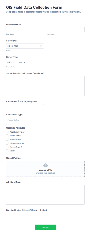 GIS Field Data Collection Form Template