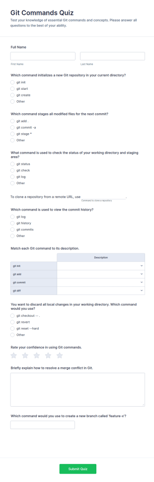 Git Commands Quiz Form Template