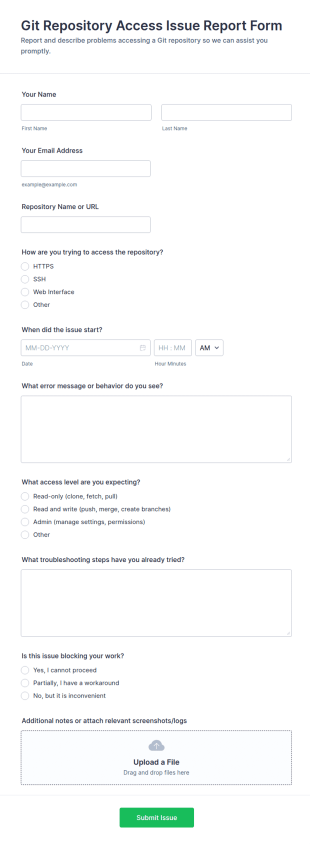 Git Repository Access Issue Report Form Template