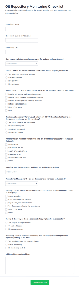 Git Repository Monitoring Checklist Form Template