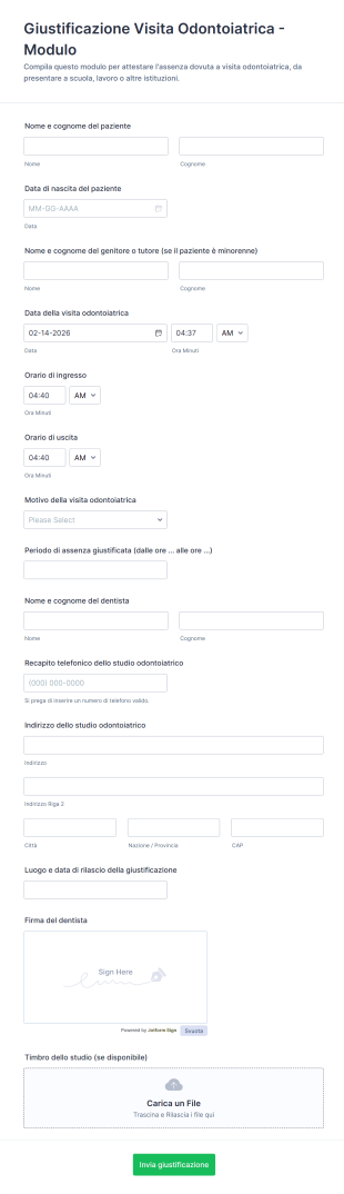 Giustificazione Visita Odontoiatrica Modulo