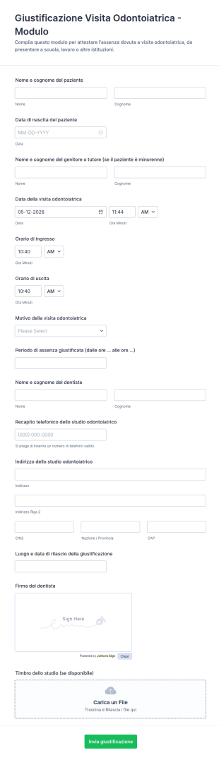 Giustificazione Visita Odontoiatrica Modulo