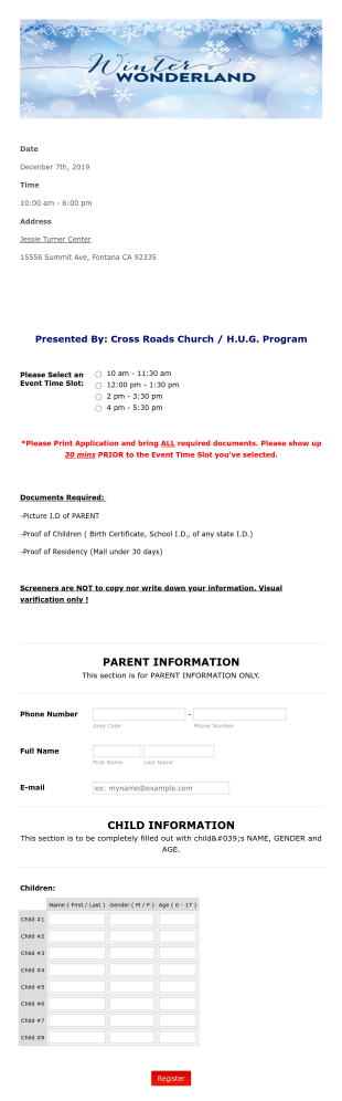 Giveaway Registration Form Template