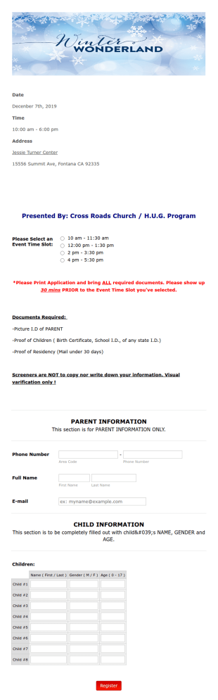 Giveaway Registration Form Template
