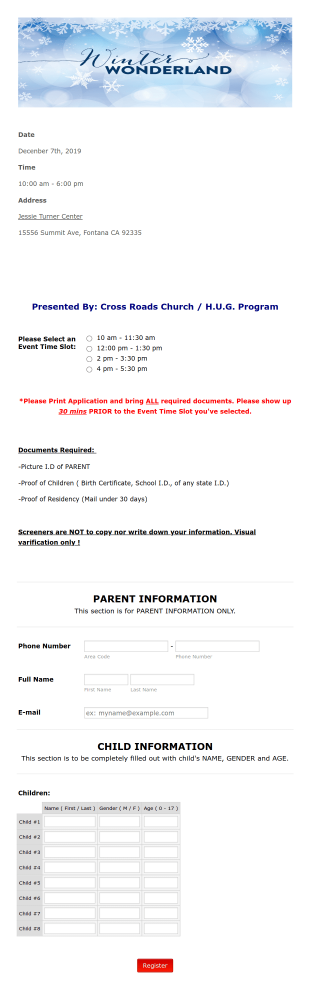 Giveaway Registration Form Template