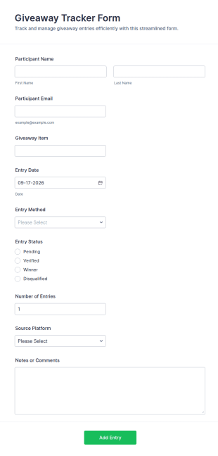 Giveaway Tracker Form Template