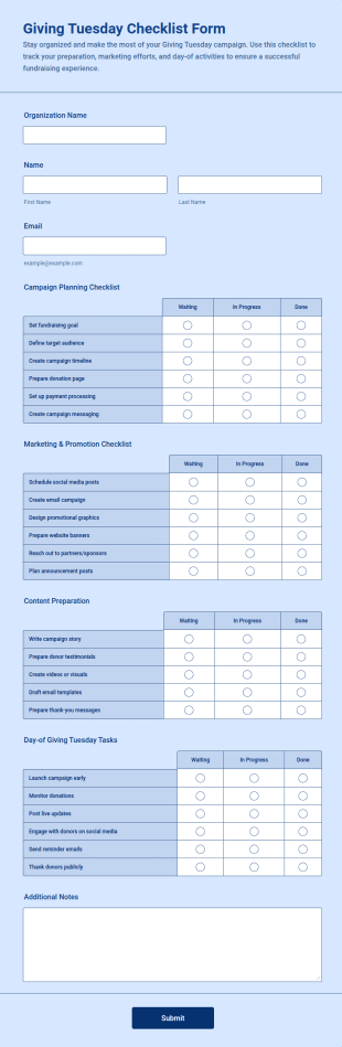 Giving Tuesday Checklist Form Template