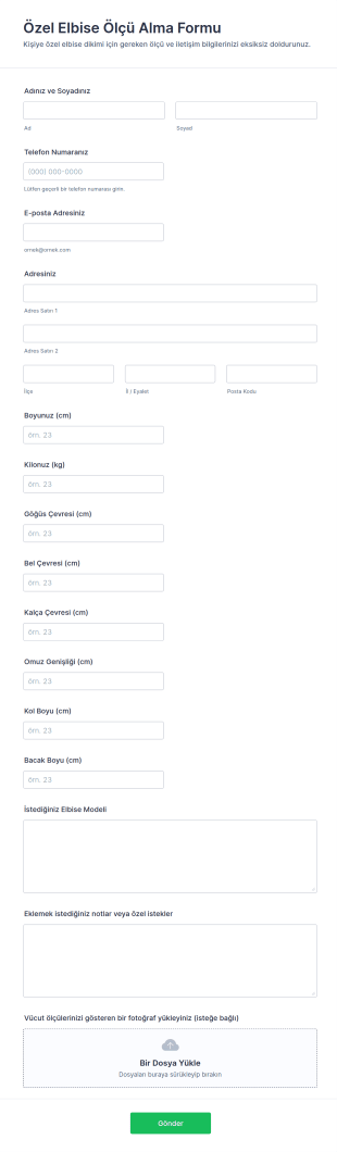 Giyim Ölçüleri Form Şablonu
