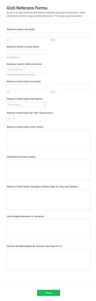 Gizli Referans Form Şablonu